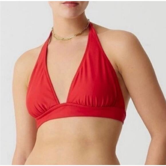 J. Crew DD Halter Tie-Back Bikini Top with Mesh in Red Size Medium - Picture 1 of 8